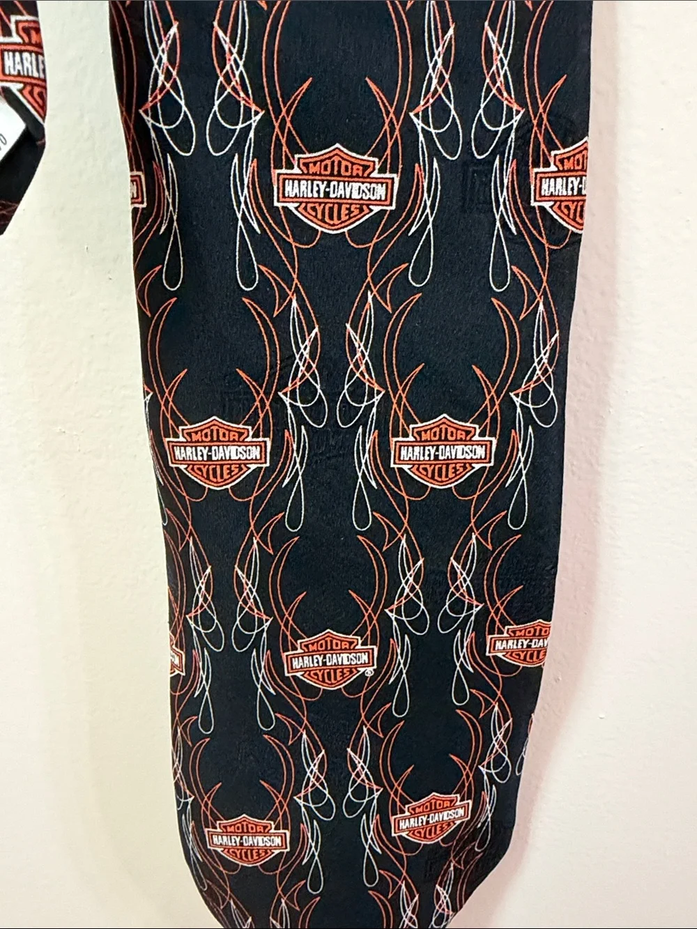 Ralph Marlin. Harley-Davidson Black Tie with Orange Flame Shield Pattern
